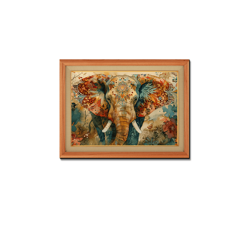 Traditional and Auspicious Elephant Wood Print Wall Art 23x17.5 Inches