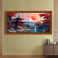 Japanese Temple With Sun Rise Wood Print Wooden Luxury Wall Tiles Set