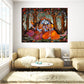 Radha Krishna  and Colorful Flowers Wood Print Wall Art