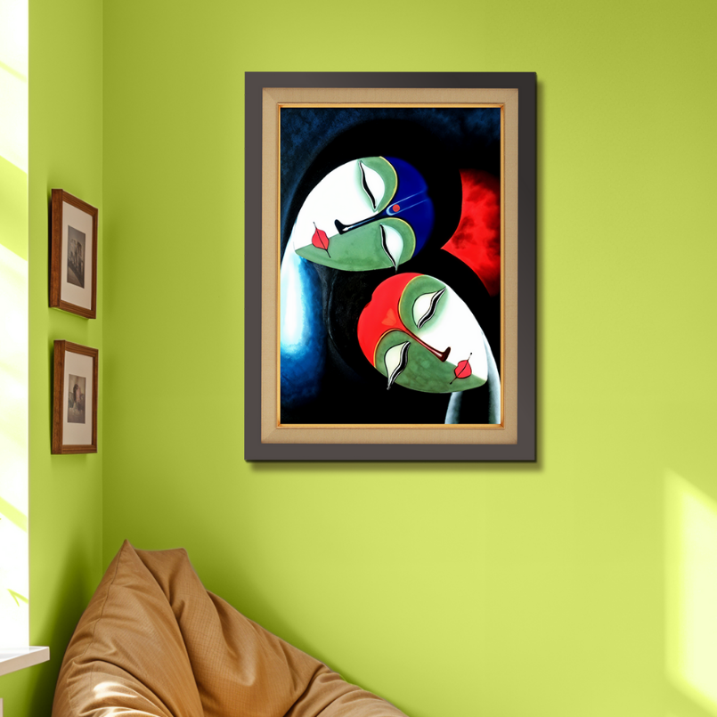 Radha Krishna Abstract Painting Wood Print Wall Art 18x23 Inches