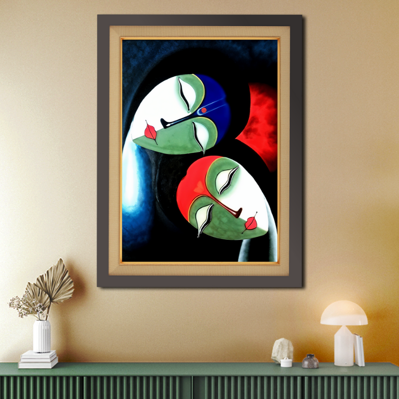 Radha Krishna Abstract Painting Wood Print Wall Art 18x23 Inches