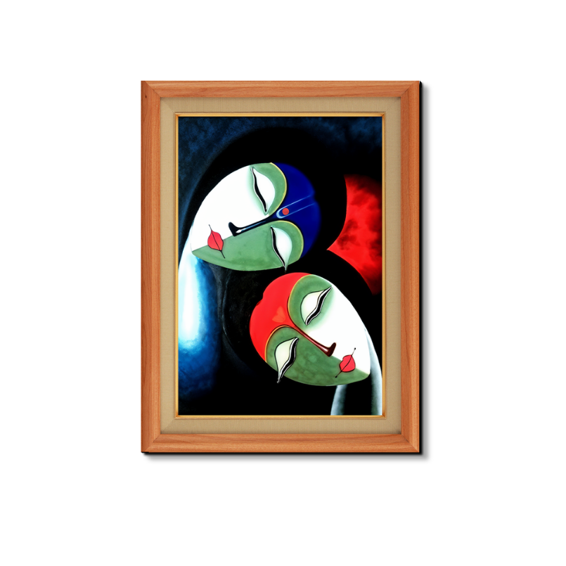 Radha Krishna Abstract Painting Wood Print Wall Art 18x23 Inches