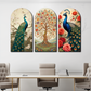 Set of 3 Peacock and Tree Wood Print Wall Art