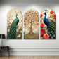 Set of 3 Peacock and Tree Wood Print Wall Art