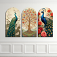 Set of 3 Peacock and Tree Wood Print Wall Art