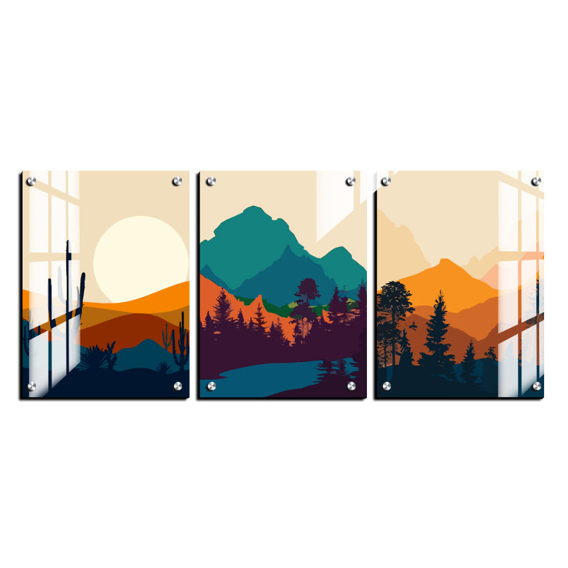 Abstract Landscape Wood Print Wall Art Set of 3