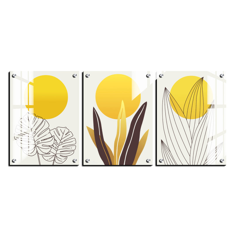 Yellow Botanical Wood Print Wall Art Set of 3