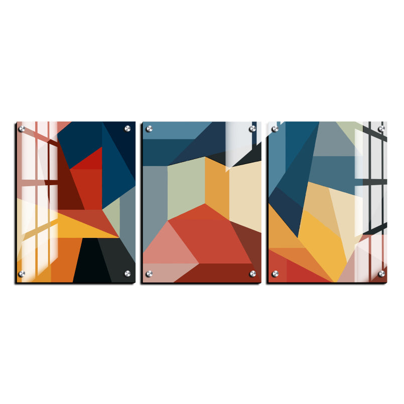 Geometric Abstract Wood Print Wall Art Set of 3