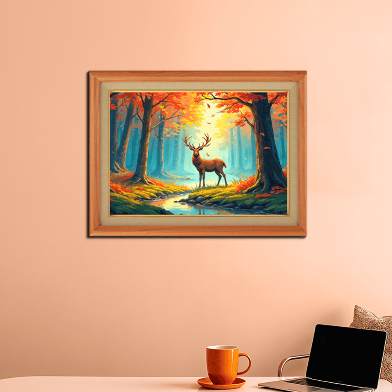 Deer in Forest Wood Print Wall Art 23x18 Inches