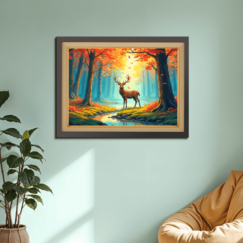 Deer in Forest Wood Print Wall Art 23x18 Inches