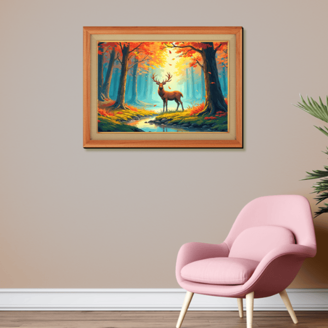 Deer in Forest Wood Print Wall Art 23x18 Inches