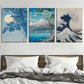 Nature Landscape Blue Wood Print Wall Art Set of 3