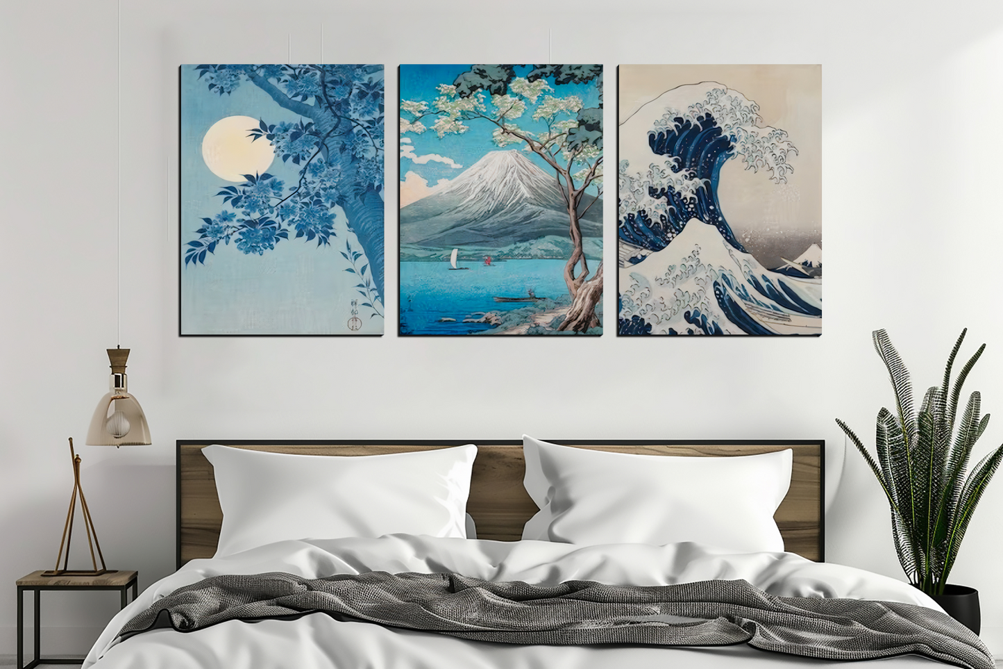 Nature Landscape Blue Wood Print Wall Art Set of 3