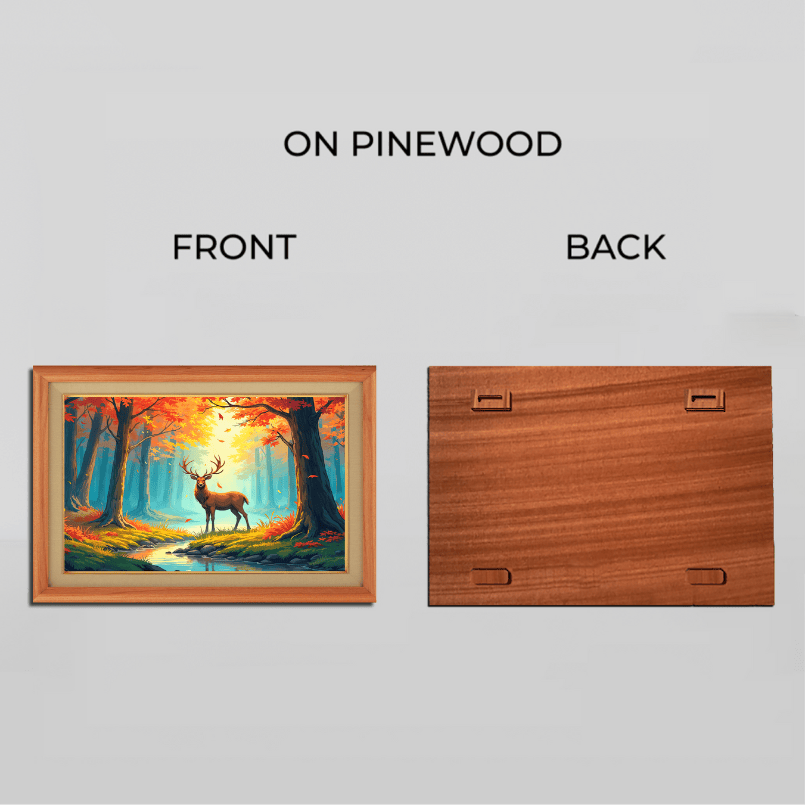 Deer in Forest Wood Print Wall Art 23x18 Inches