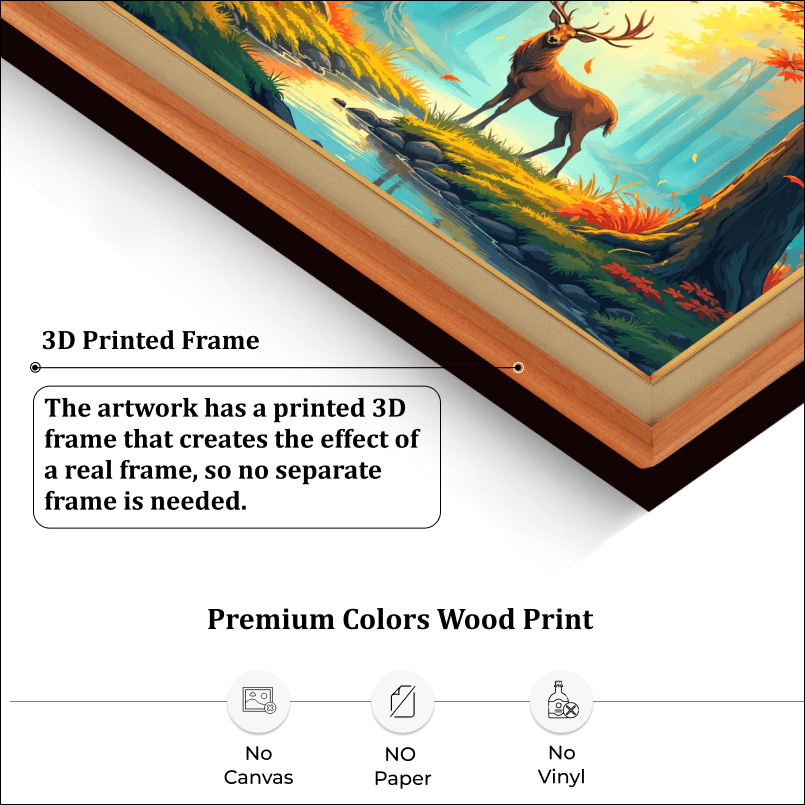 Deer in Forest Wood Print Wall Art 23x18 Inches