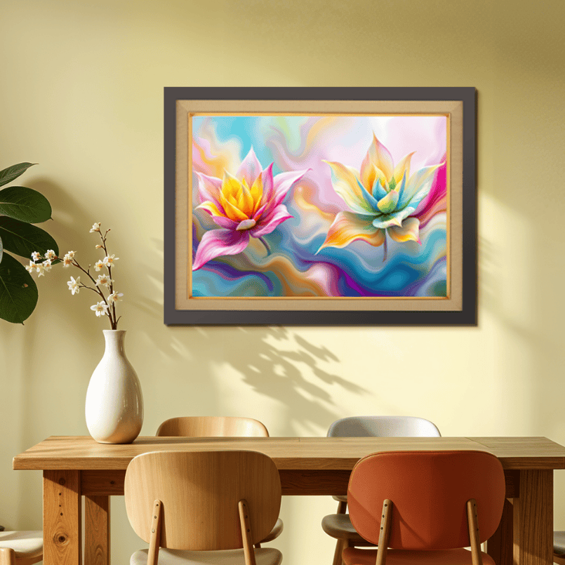 Colorful Digital Flowers Wood Print Wall Art 23x18 Inches