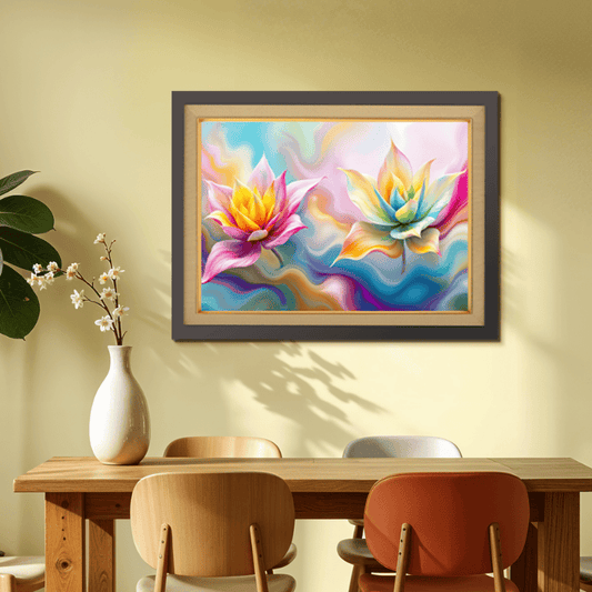 Colorful Digital Flowers Wood Print Wall Art 23x18 Inches