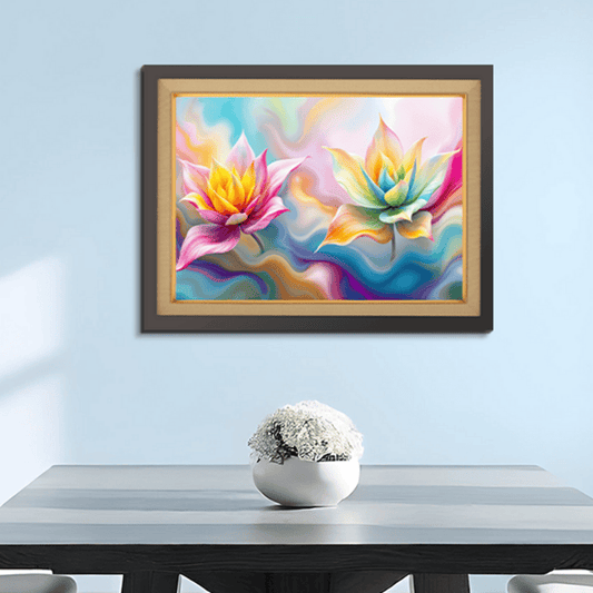 Colorful Digital Flowers Wood Print Wall Art 23x18 Inches