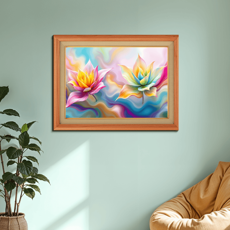 Colorful Digital Flowers Wood Print Wall Art 23x18 Inches