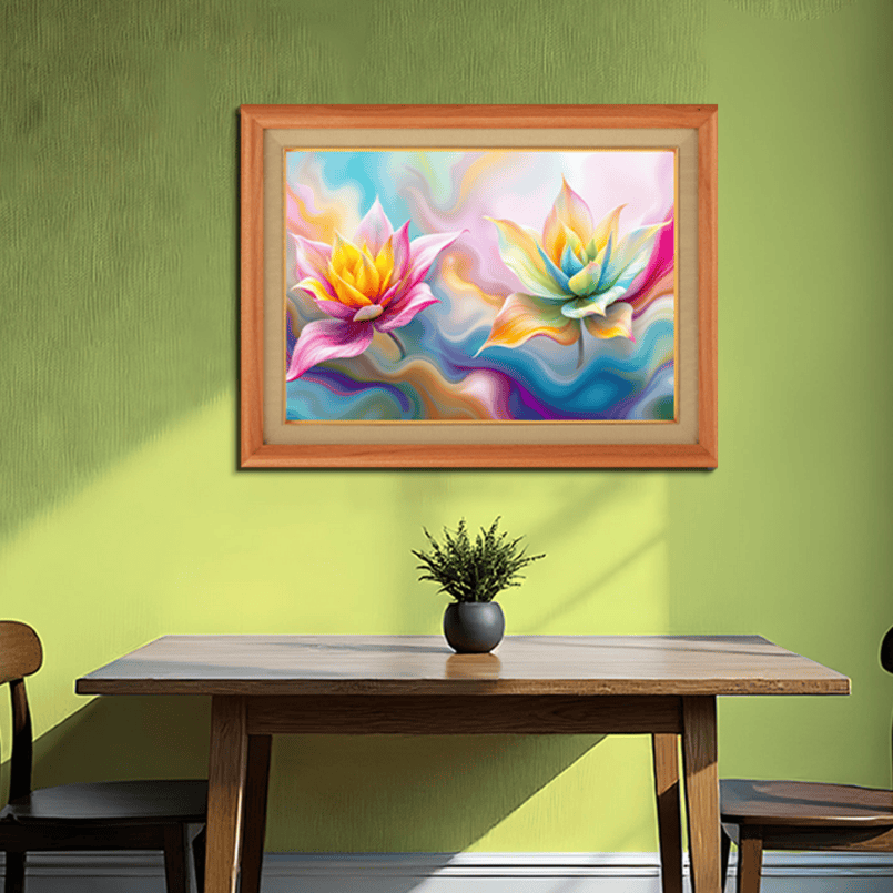 Colorful Digital Flowers Wood Print Wall Art 23x18 Inches