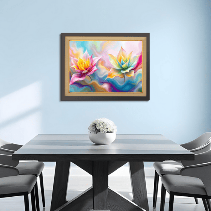 Colorful Digital Flowers Wood Print Wall Art 23x18 Inches