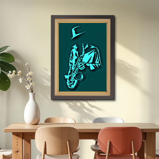 Man Playing Saxophone Wood Print Wall Art 18x23 Inches