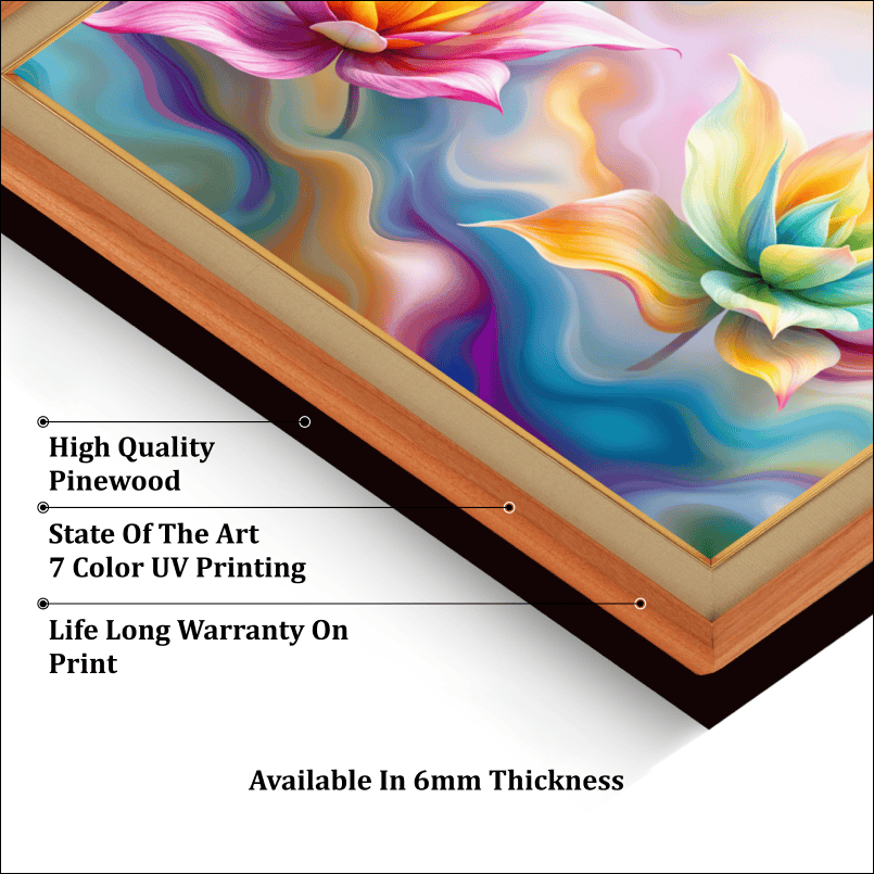 Colorful Digital Flowers Wood Print Wall Art 23x18 Inches