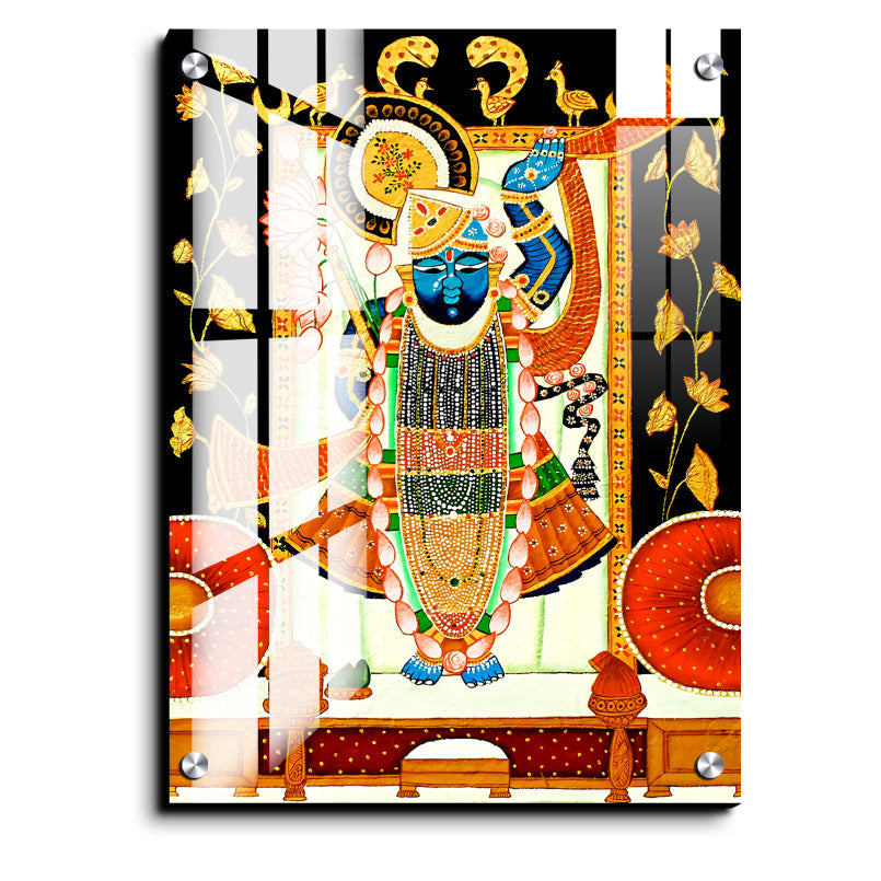 Shrinath Ji Pichwai Wood Print Wall Art Black & Gold