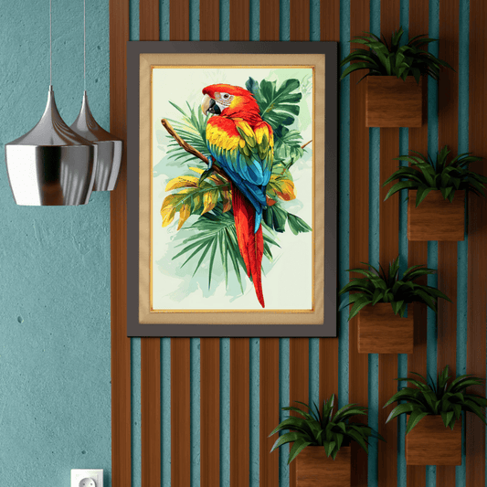 Colorful Parrot Bird On Branch Wood Print Wall Art 18x23 Inches