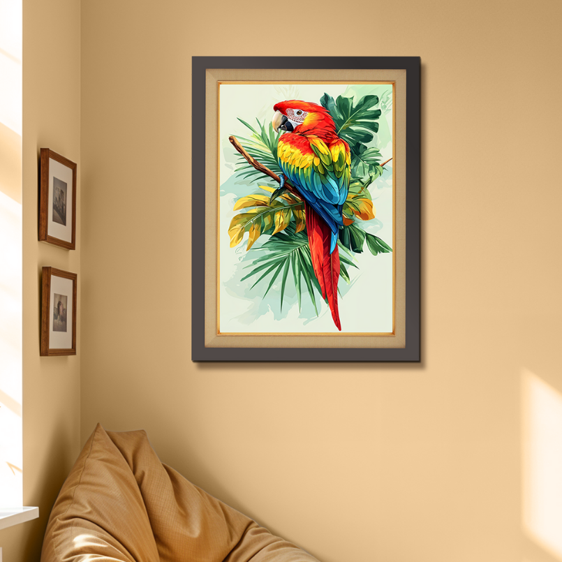 Colorful Parrot Bird On Branch Wood Print Wall Art 18x23 Inches