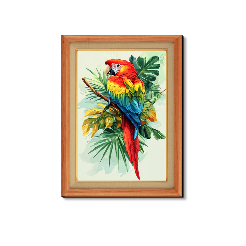 Colorful Parrot Bird On Branch Wood Print Wall Art 18x23 Inches