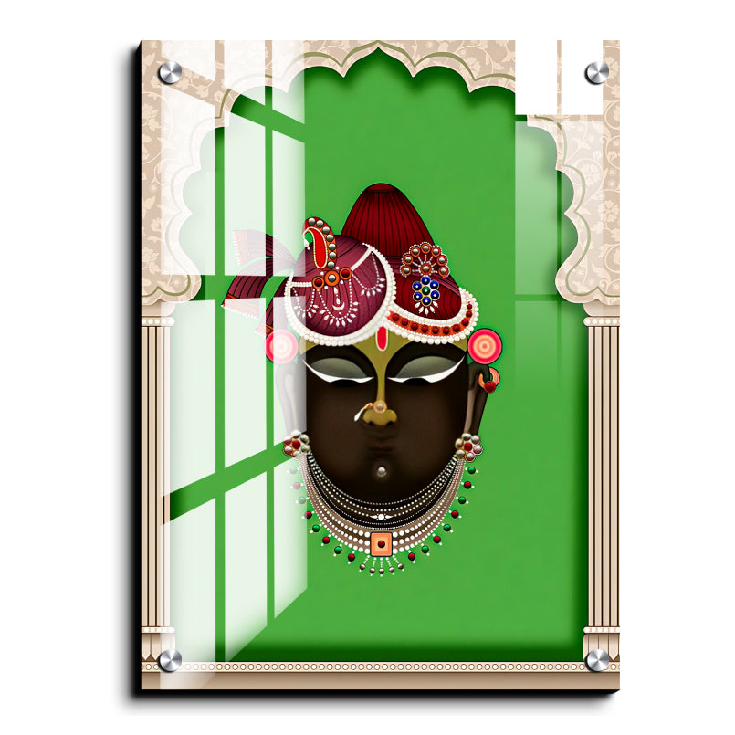 Shrinath Ji Pichwai Wood Print Wall Art Green