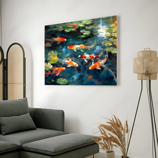 Koi Pond Fish Wood Print Feng Shui Vastu Wall Art