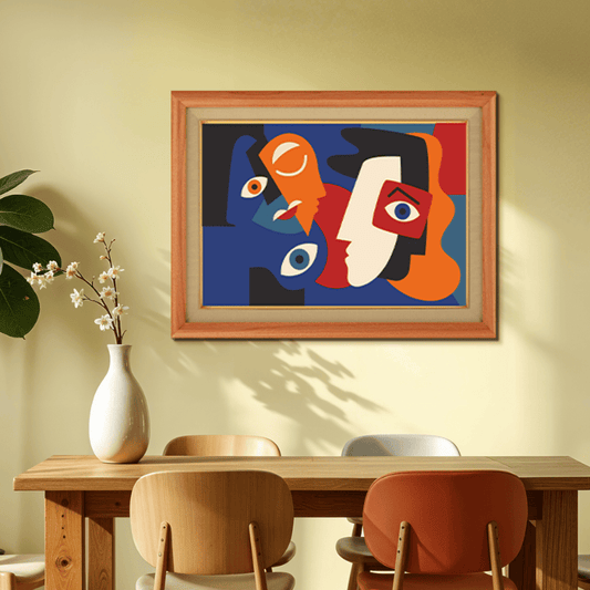 Picasso Style Face Expressions Wood Print Wall Art 23x17.5 Inches