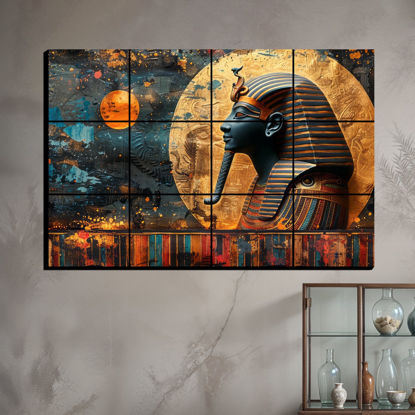 Egyptian Pharaoh With a Snake on His Head Wood Print Luxury Wall Tiles Set