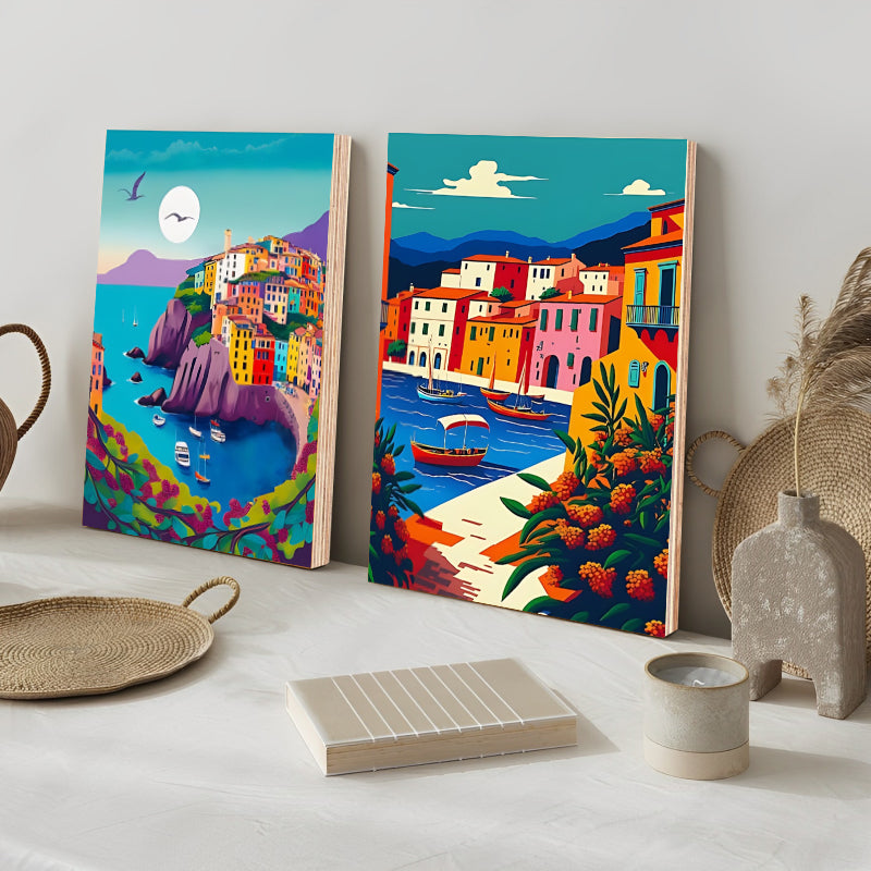 Italy Cinque Terre Wood Print Wall Art Set of 2