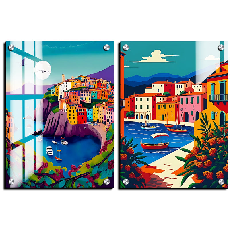 Italy Cinque Terre Wood Print Wall Art Set of 2