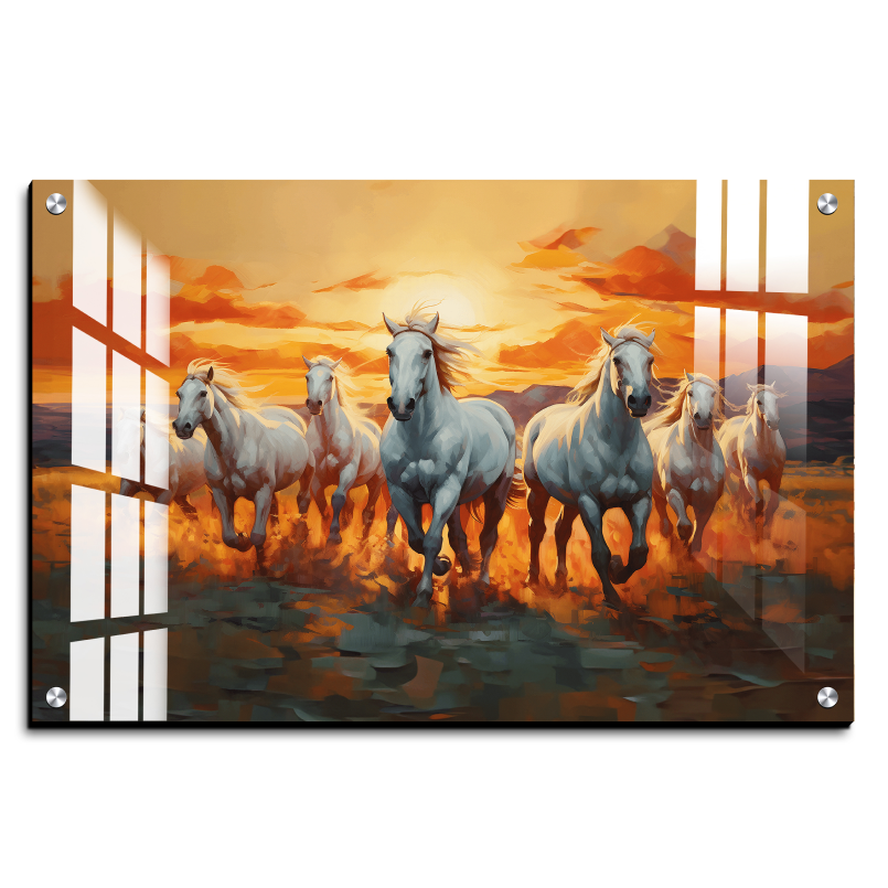 Seven White Horses Running Wood Print Wall Art