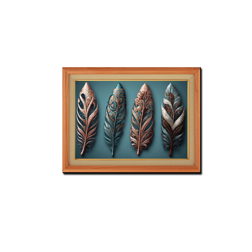 Metallic Feather Leaf Wood Print Wall Art 23x17.5 Inches