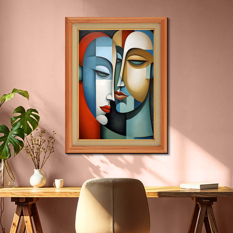 Two Abstract Faces  Wood Print Wall Art 18x23 Inches