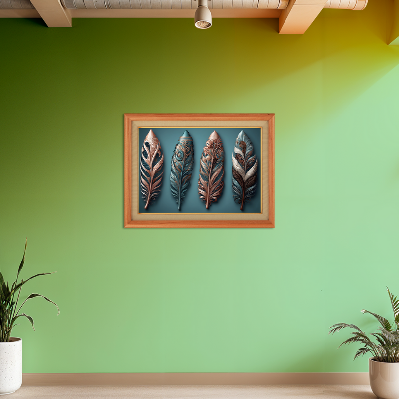 Metallic Feather Leaf Wood Print Wall Art 23x17.5 Inches