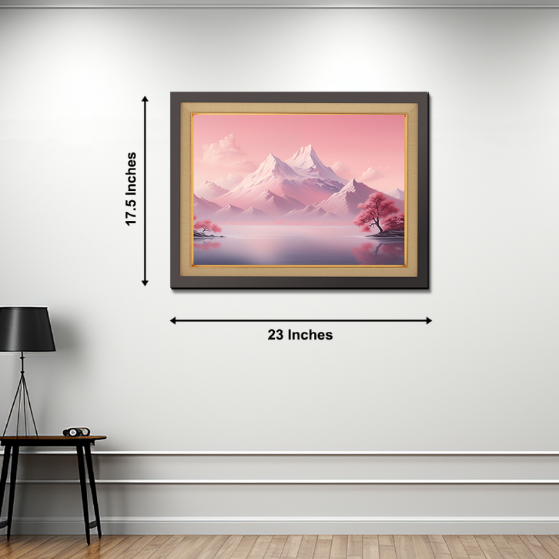 Pink Mountain Wood Print Wall Art 23x17.5 Inches