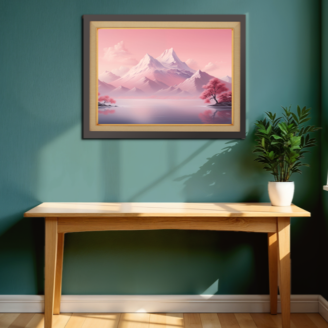 Pink Mountain Wood Print Wall Art 23x17.5 Inches