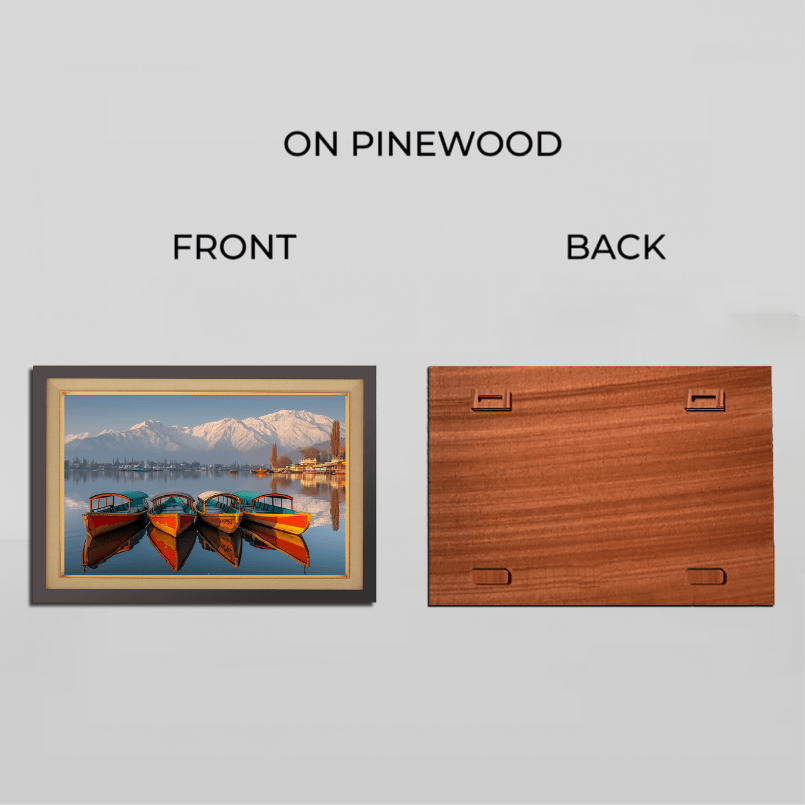 Beautiful Boats At Dal Lake Kashmir Wood Print Wall Art 23x17.5 Inches