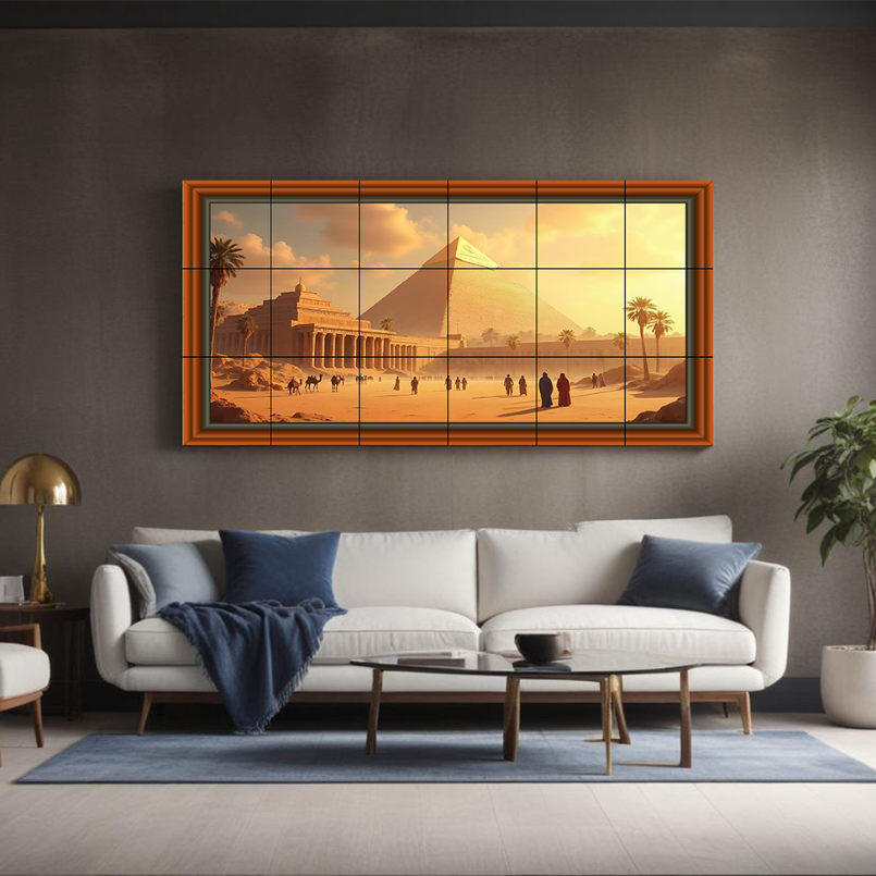 Ancient Egypt Pyramid Canvas Wood Print Wooden Luxury Wall Tiles Set