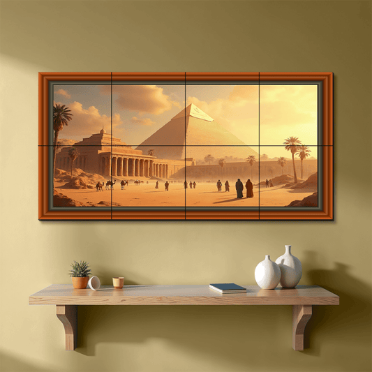 Ancient Egypt Pyramid Canvas Wood Print Wooden Luxury Wall Tiles Set