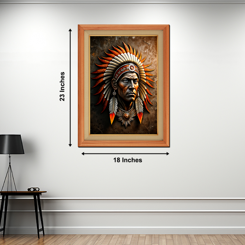 Old Chief of The Indian Tribe Wood Print Wall Art 18x23 Inches