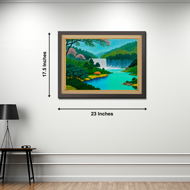 Nature With Waterfall Landscape Wood Print Wall Art 23x17.5 Inches