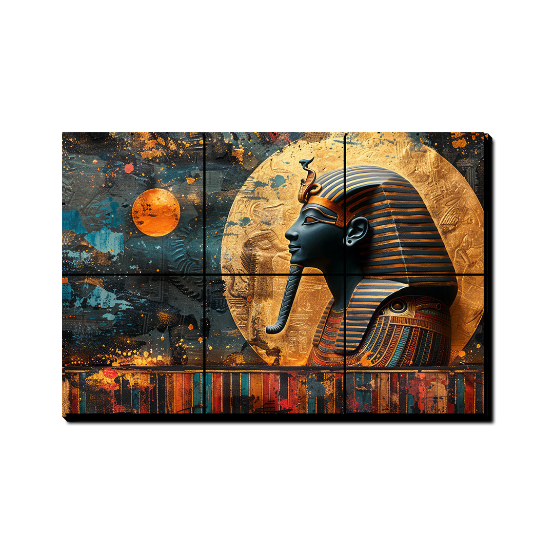 Egyptian Pharaoh With a Snake on His Head Wood Print Luxury Wall Tiles Set