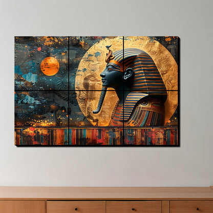 Egyptian Pharaoh With a Snake on His Head Wood Print Luxury Wall Tiles Set